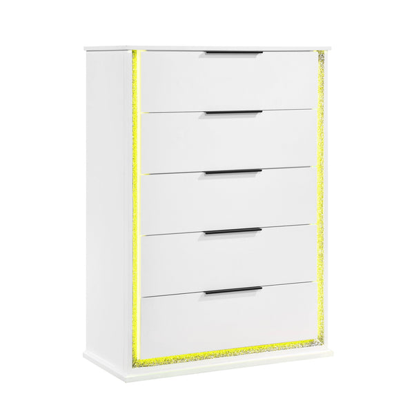 English Elm Contemporary Glam White Vertical Dresser with Led Lighting and Silver Trim for Bedroom B011P458601