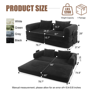 English Elm 78 Inch Corduroy Convertible Sofa Sleeper Futon with Foldable Armrests for Studio Rooms Black W5385P455023