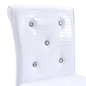 English Elm A Set of 2 Glam Faux Alligator Pvc Barstools with Crystal Buckle Detail White W1512P491869