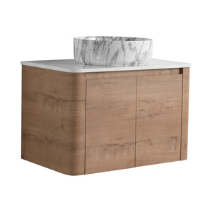 English Elm 30'' Wall-Mounted Bathroom Vanity With Elegant Ceramic Art Sink, Soft-Close Doors & Space-Saving Design W999S00390