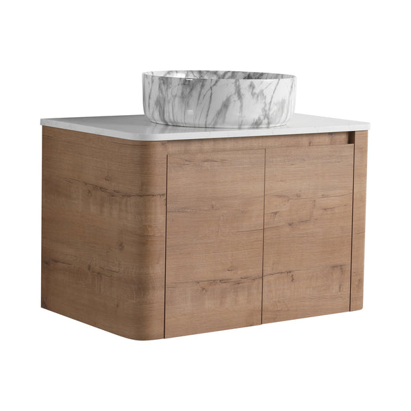 English Elm 30'' Wall-Mounted Bathroom Vanity With Elegant Ceramic Art Sink, Soft-Close Doors & Space-Saving Design W999S00390