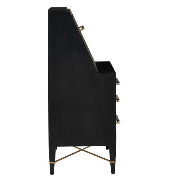 Verona Black Secretary Desk - Stylish Lacquered Design with USB Ports, Adjustable Shelves & Safety Features