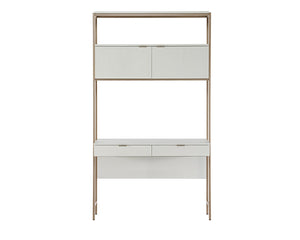 Sunpan AMBROSE Modular Wall Desk - Elegant Cream Oak & Champagne Gold Storage Solution for Modern Spaces 107643