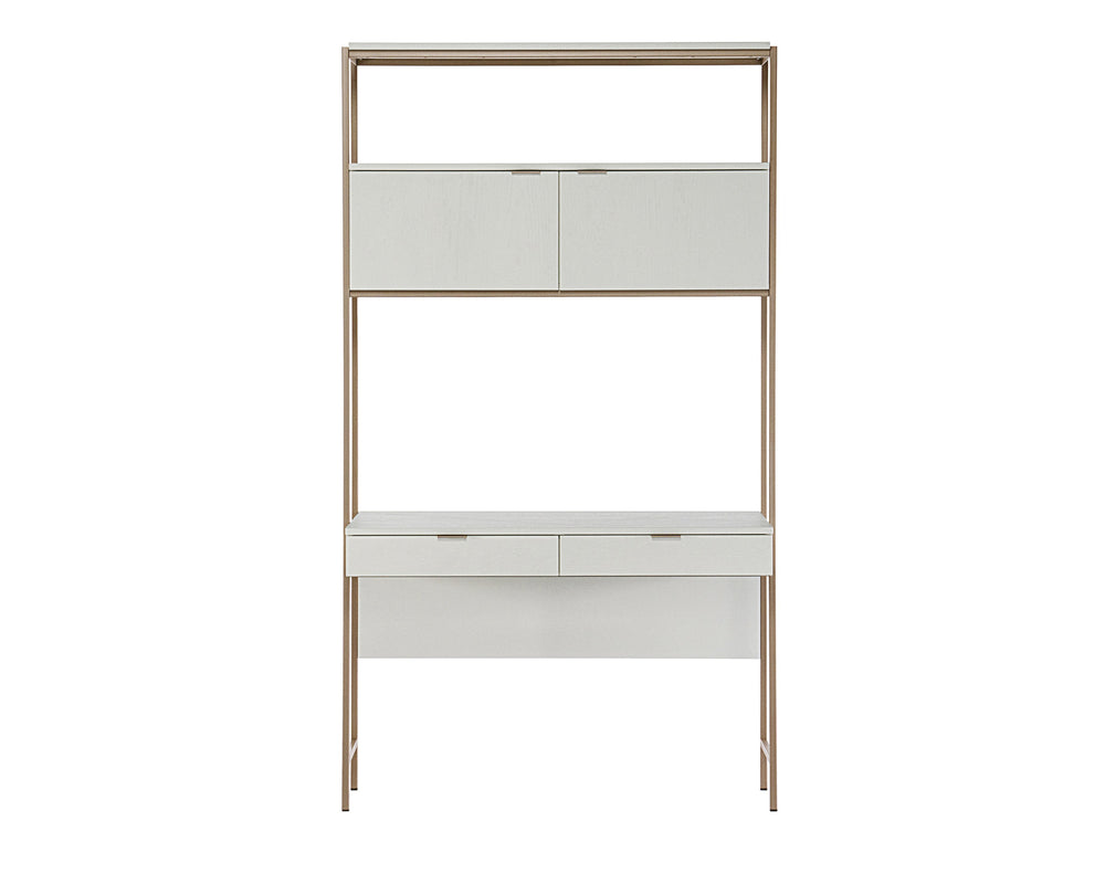 Sunpan Ambrose Modular Wall Desk - Elegant Oak Design with Functional Storage for Modern Home Spaces Champagne Gold / Cream