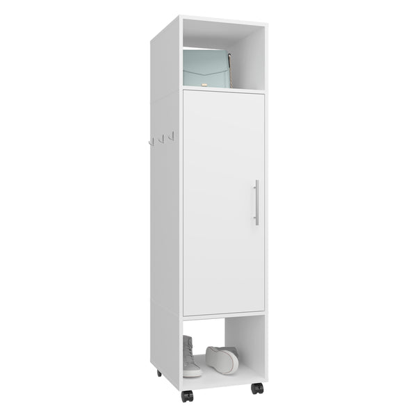 English Elm Armoire 62.9"H With Full-Length Mirror, 3 Shelves, Modern White Design For Stylish Storage Solutions B097P250837