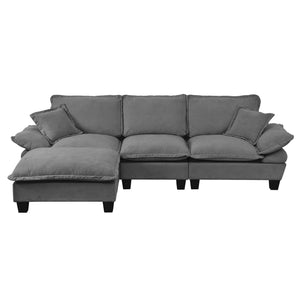 English Elm Modular Chenille Cloud Sectional with Sculptural Curved Arms and Movable Ottoman W3163S00118