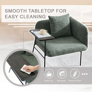 English Elm Leisure Linen Accent Chair with Built-in Side Table Pockets and Lumbar Pillow Modern Emerald W395P453314