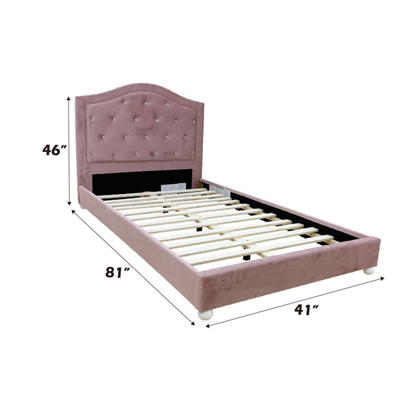 English Elm Reggie Pink Upholstered Twin Bed with Button Tufting, 13-Slat Support, 9" Clearance, 330lb Limit B2726S00286