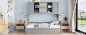 English Elm Twin Size Wooden Daybed With Trundle, Integrated Storage Cabinet & Shelves In Elegant Gray Finish N820S00048E-GIGA
