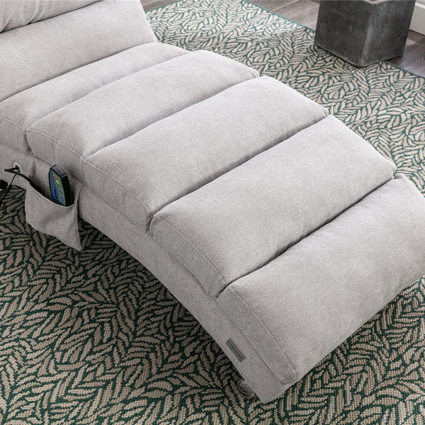 English Elm Linen Ergonomic Massage Chaise Lounge with Remote Control, 140° Recline, Heavy-Duty Frame, 5 Modes LIGHT GREY W39539625