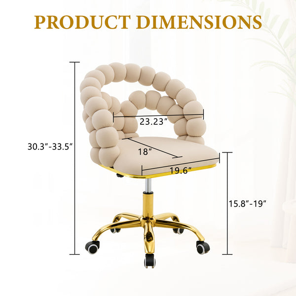 English Elm Set of Velvet Bubble Chair with Sculptural Linked Back and Rolling Caster Base for Office Beige,Gold W1512P491831