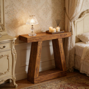 English Elm Rustic Dark Brown Console Table with Open Shelf Narrow Entryway Sofa Stand T3971P492204