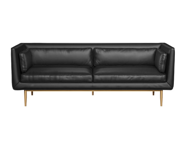 Sunpan BATAVIA Sofa - Contemporary Bravo Black Faux Leather with Channel Tufting for Ultimate Comfort 112440