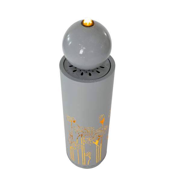 English Elm 34.25"h Light Gray Metal Floral Cutout Outdoor Fountain with Dual Led Sphere Top N765P355072G