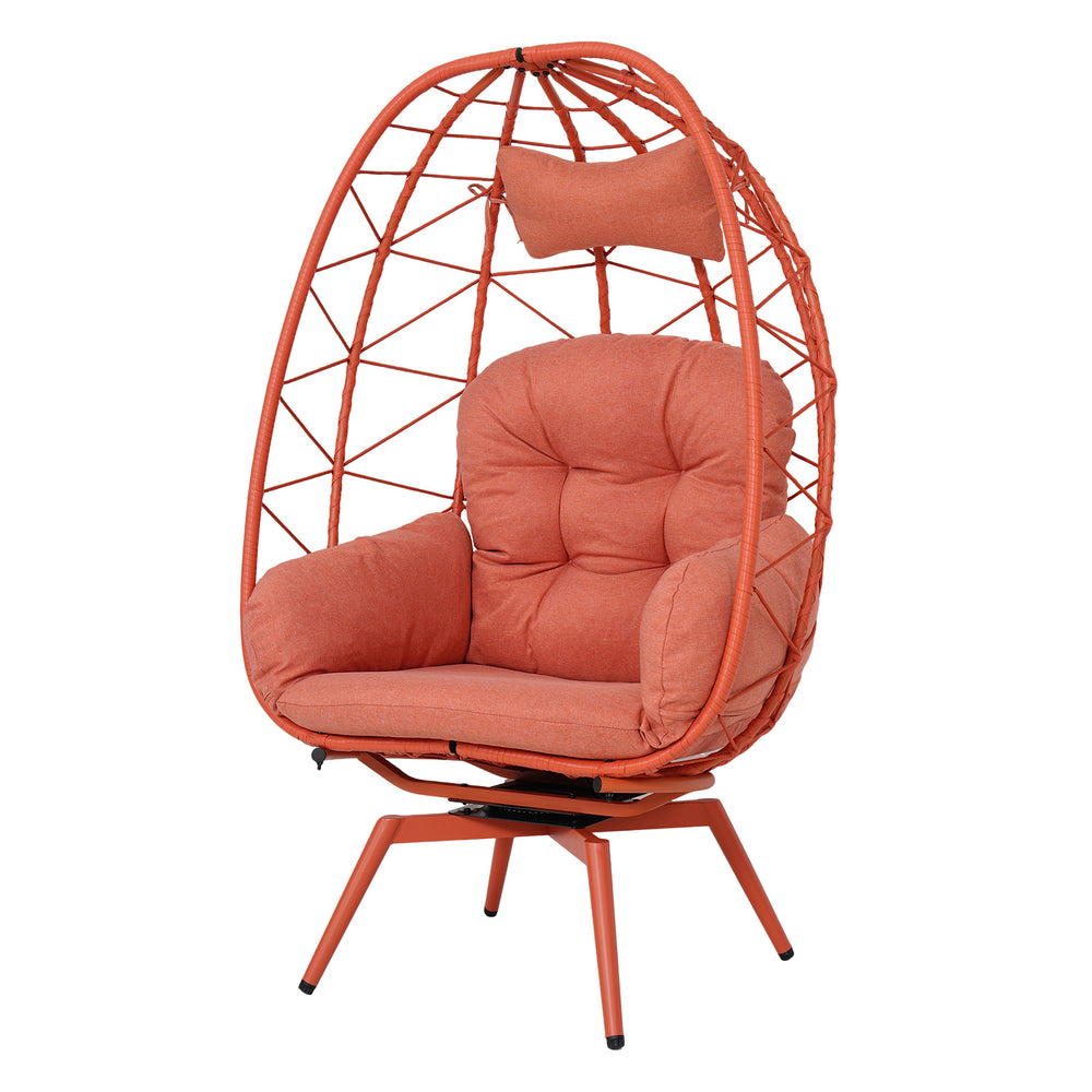English Elm Oversized Swivel Rattan Egg Chair with Thick Cushions for Patio or Indoor Lounge T5880P501013