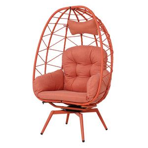 English Elm Oversized Swivel Rattan Egg Chair with Thick Cushions for Patio or Indoor Lounge T5880P501013