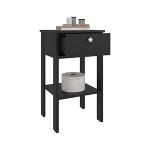 English Elm Newcastle Sleek Black Nightstand with Drawer & Open Shelf — Modern Compact Bedside Table for Small Spaces B070P368065