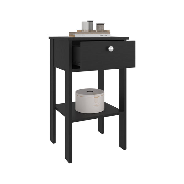 English Elm Newcastle Sleek Black Nightstand with Drawer & Open Shelf — Modern Compact Bedside Table for Small Spaces B070P368065
