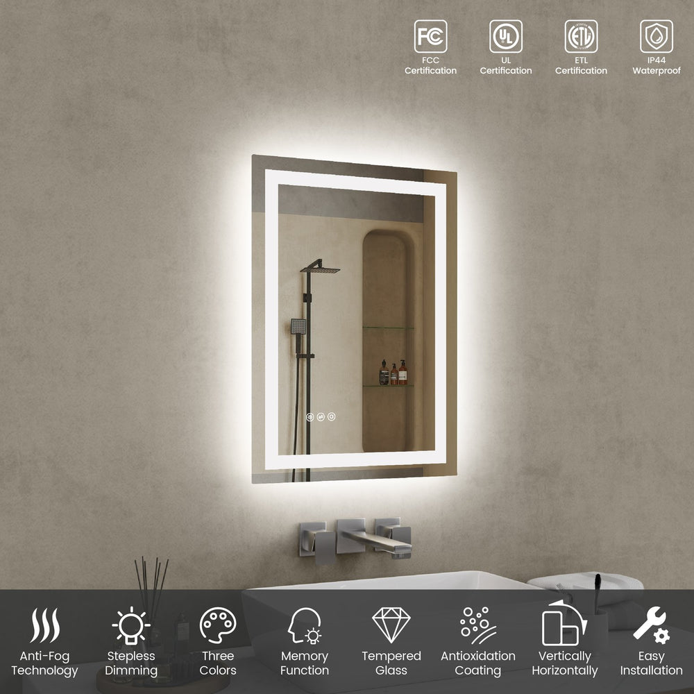 English Elm 20"*28"LED Modern Bathroom Vanity Mirror, Stepless Dimmable Front & Back Light, CRI90+, Anti-Fog, IP44 Waterproof, Touch Sensor Memory T3177P320622