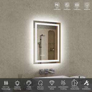 English Elm 20"*28"LED Modern Bathroom Vanity Mirror, Stepless Dimmable Front & Back Light, CRI90+, Anti-Fog, IP44 Waterproof, Touch Sensor Memory T3177P320622