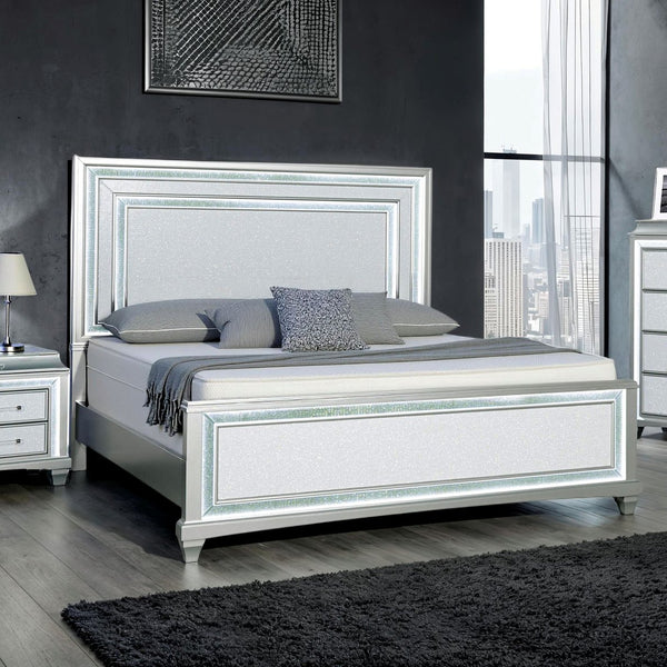 English Elm 1pc Queen Panel Bed Recessed Woodwork Warm Brown Finish Contemporary Bedroom Anchor B2741S00802