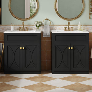 English Elm 60'' Bathroom Vanity Set With Ceramic Sink, Black Freestanding Cabinet, Gold Handles & Soft-Close Doors N710SS00005B
