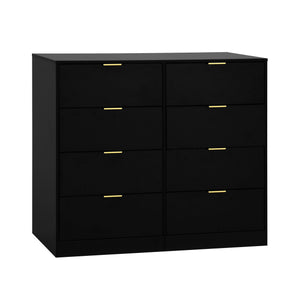 English Elm 8 Drawer Tall Chest Slim Particleboard Build Smooth Gliding Storage for Bedroom Closet Black W409S00027