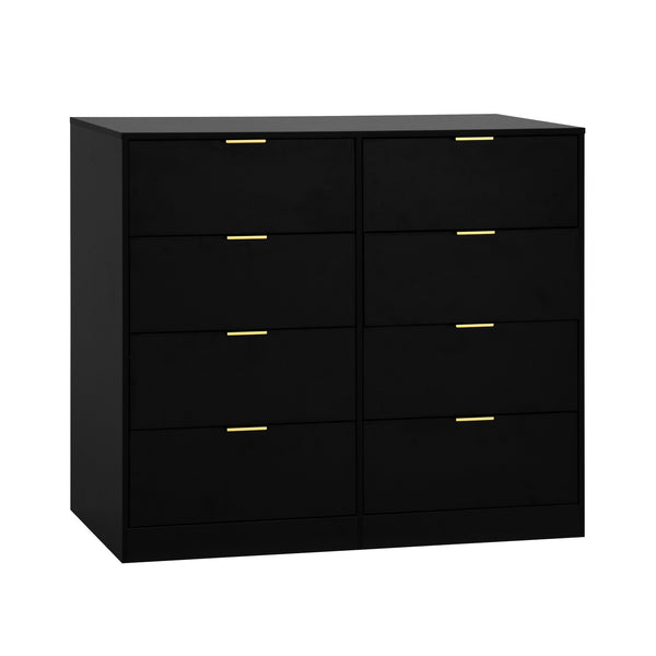English Elm 8 Drawer Tall Chest Slim Particleboard Build Smooth Gliding Storage for Bedroom Closet Black W409S00027