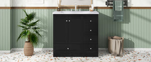 English Elm 36 Inch Shaker Style Free-Standing Bathroom Vanity Cabinet with Resin Sink, Soft-Close Storage Elegance Black SV000021AAB