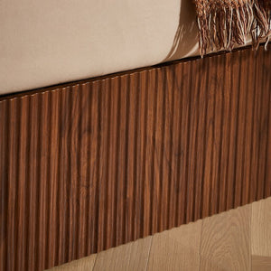 English Elm Queen Storage Bed Walnut Finish Hydraulic Lift Corrugated Wood Headboard No Box Spring W1820S00041