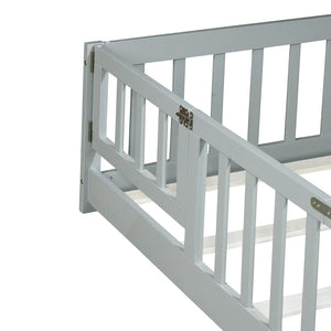 English Elm Twin Size Floor Bed With Built-In Fence & Door, Eco-Friendly Rubberwood Frame For Kids' Safety & Style W504P286372-GIGA