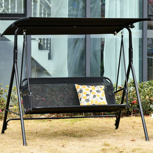 English Elm Outsunny Patio Swing Chair With Adjustable Canopy, Durable Steel Frame, Seats 2 Adults, Black Mesh W2225P175520-GIGA