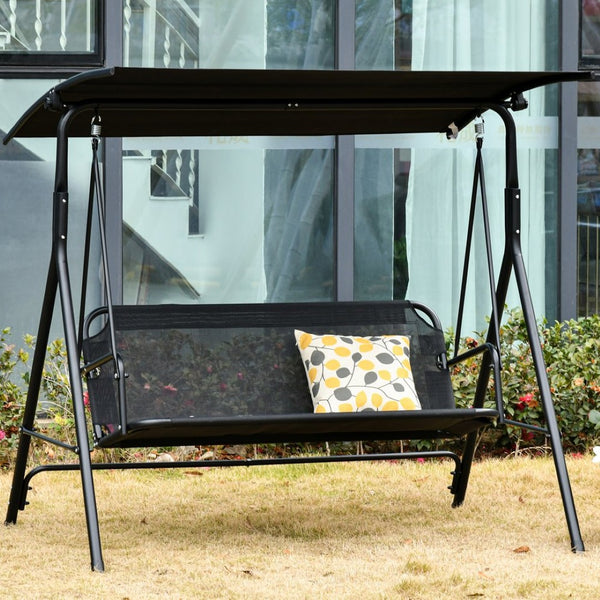 English Elm Outsunny Patio Swing Chair With Adjustable Canopy, Durable Steel Frame, Seats 2 Adults, Black Mesh W2225P175520-GIGA