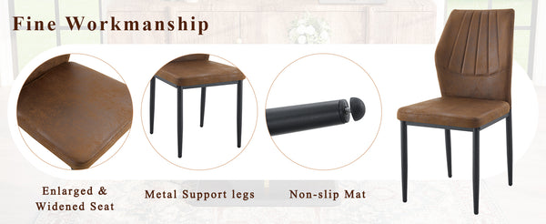 English Elm One 5 Piece Dining Set 63 Inch Table Dark Wood Grain Top with Brown Fabric Chairs W1151S04437