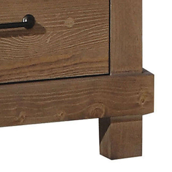English Elm Antique Rustic Oak Nightstand with Felt-Lined Top Drawer, 2 Spacious Drawers, Farmhouse Charm Storage B062P186506