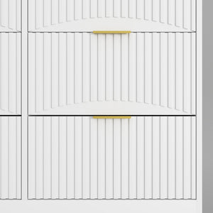 English Elm Black Nine Drawer Wide Dresser Matte Wood Chest with Wavy Relief Panels Bedroom Storage White W409P307539