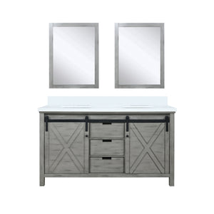 English Elm Ash Grey Double Bath Vanity 60" W x 22" D with Cultured Marble Top, Soft-Close Drawers & Mirrors B2731S00902