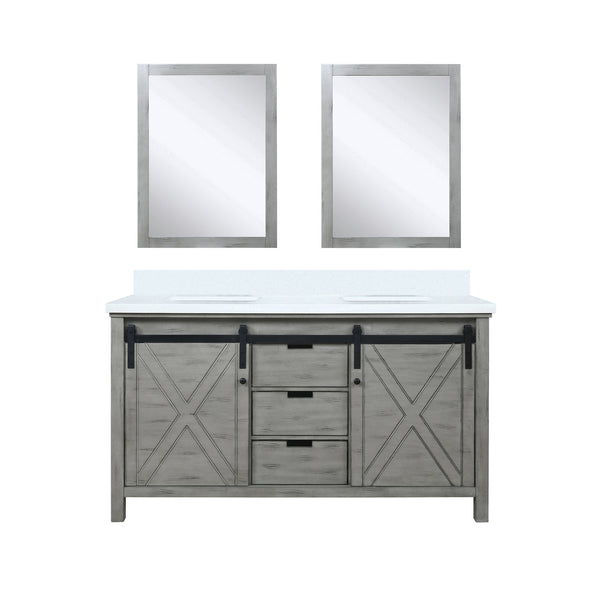 English Elm Ash Grey Double Bath Vanity 60" W x 22" D with Cultured Marble Top, Soft-Close Drawers & Mirrors B2731S00902