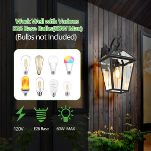 English Elm 10" Vintage Outdoor Wall Lanterns Set of 2, Black Weatherproof Sconces with Clear Glass, Rustic Porch Lighting Elegance W1340P239406