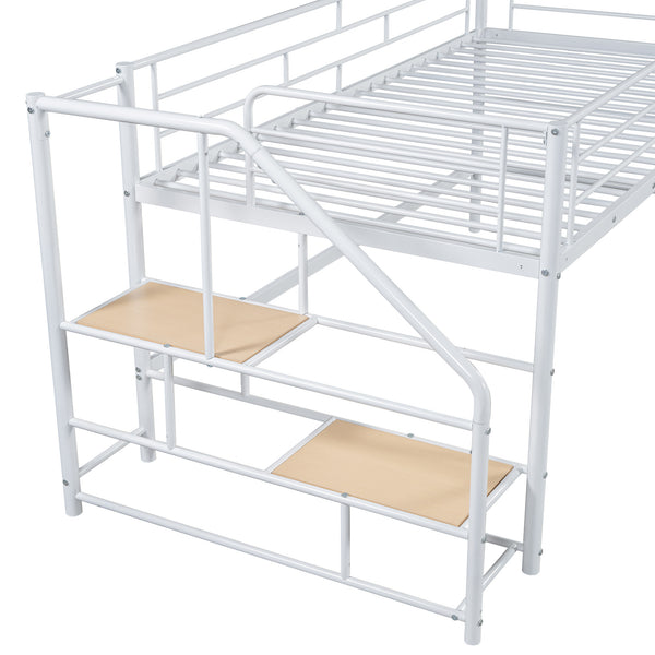 English Elm Mid Mid Loft Bed with Storage Stairs Twin Safety Ladder Low 26.6" Slats Sturdy Metal Frame White MF323325AAK