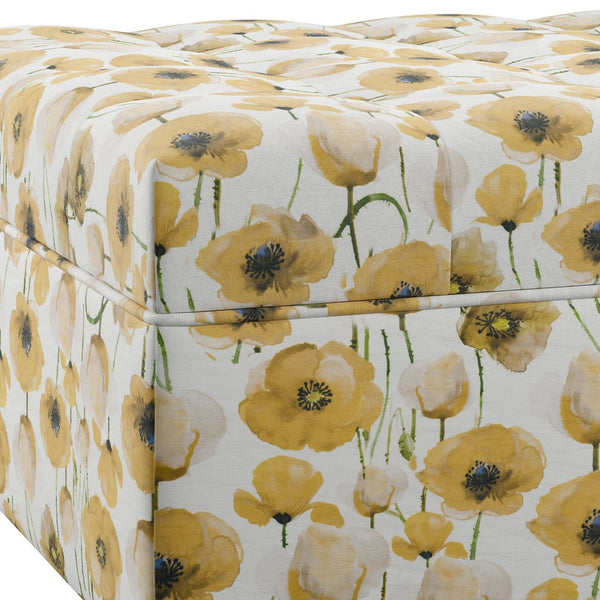 English Elm Wallace & Bay - Golden Floral Storage Ottoman with Golden Poppy Fabric, Traditional Style, Easy-Care 40"x40"x16" B361P384458