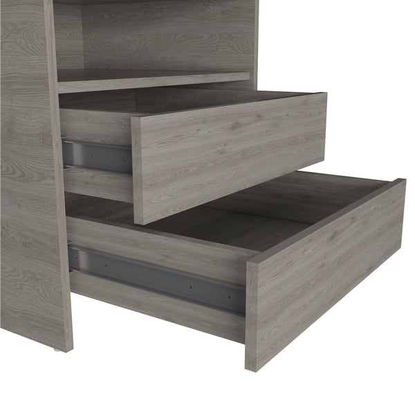 English Elm Pragma Light Grey 120 Writing Desk with Metal Legs, 2 Drawers & 2 Shelves — 47.2" W Spacious Workstation B128S00169