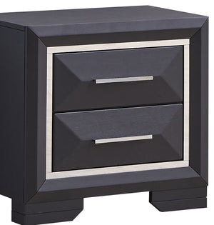 English Elm Liverpool Black Nightstand with Brushed Steel Accents, 2 Drawers, Dovetail Joints, Fully Assembled, Compact Elegance B078P285995