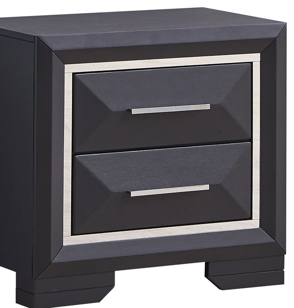 English Elm Liverpool Black Nightstand with Brushed Steel Accents, 2 Drawers, Dovetail Joints, Fully Assembled, Compact Elegance B078P285995