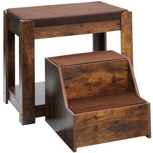 English Elm Pet Bunk Bed Vintage Double-Level Window Perch with Removable Steps, Cushion, Scratch Pad, Sturdy W1687P165899