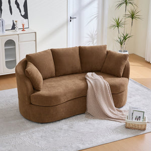 English Elm 73.82" Wide Curved Chenille Loveseat with Deep Lounge Seat and Sculptural Modern Frame Brown W3189S00035