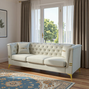 English Elm Fx-P83-Cw3 Elegant Mid-Century 3-Seater Velvet Sofa With Gold Legs, Plush Sherpa Upholstery & Removable Cushions W576S00216