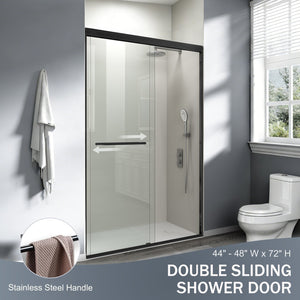 English Elm 44" Semi-frameless Double Sliding Shower Door Brushed Gold Tempered Glass Walk-in Matte Black W1920P385318