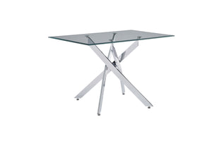 English Elm Modern Tempered Glass Dining Table with Metallic Iron Frame for Compact Spaces Silver W3590S00006