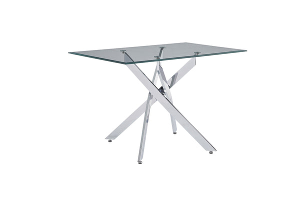 English Elm Modern Tempered Glass Dining Table with Metallic Iron Frame for Compact Spaces Silver W3590S00006